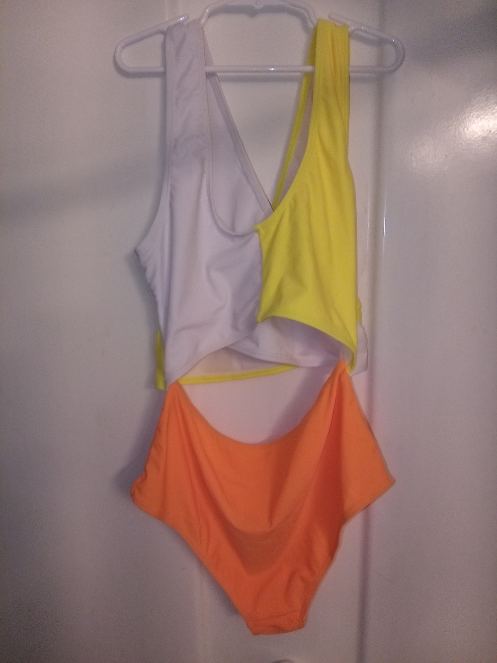 PatPat Colorblock One-Piece Swim Bodysuit in Yellow, White & Orange